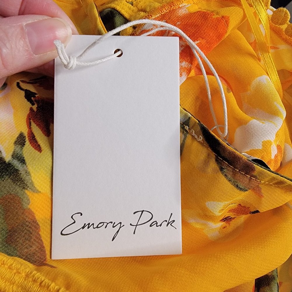 EMORY PARK Stitch Fix Landry Crochet Trim Open Kimono Yellow Floral Size Med New - Picture 7 of 9